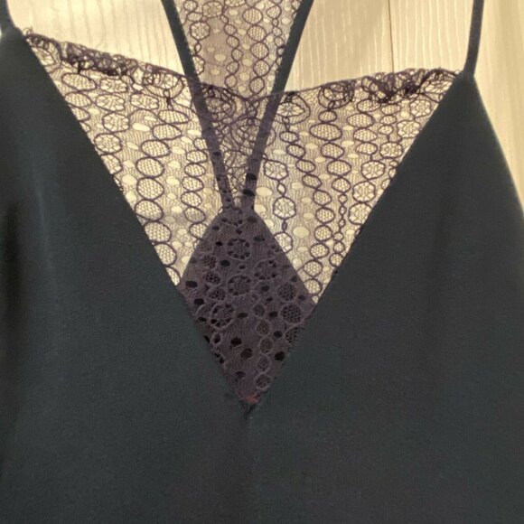 Tamara Mellon Lace-Insert Spaghetti Strap Navy Blue Silk Slip Mini Dress Size 2 - Picture 9 of 12
